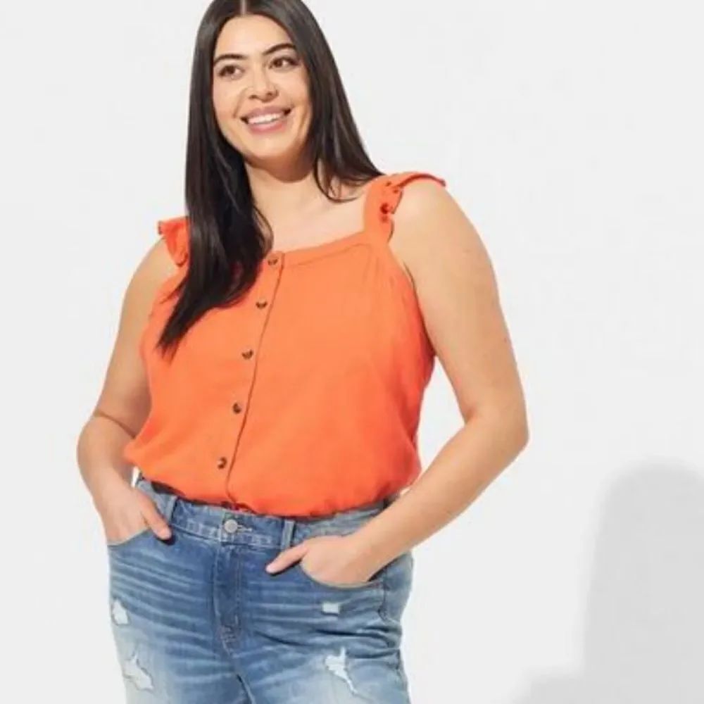 Torrid Double Gauze Ruffle Button Front Tank Top